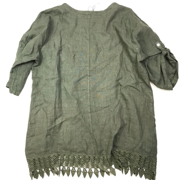 Brand New Puro Lino Women's  Blouse Top Green Size 2X Made in Italy A041221 - Picture 2 of 6